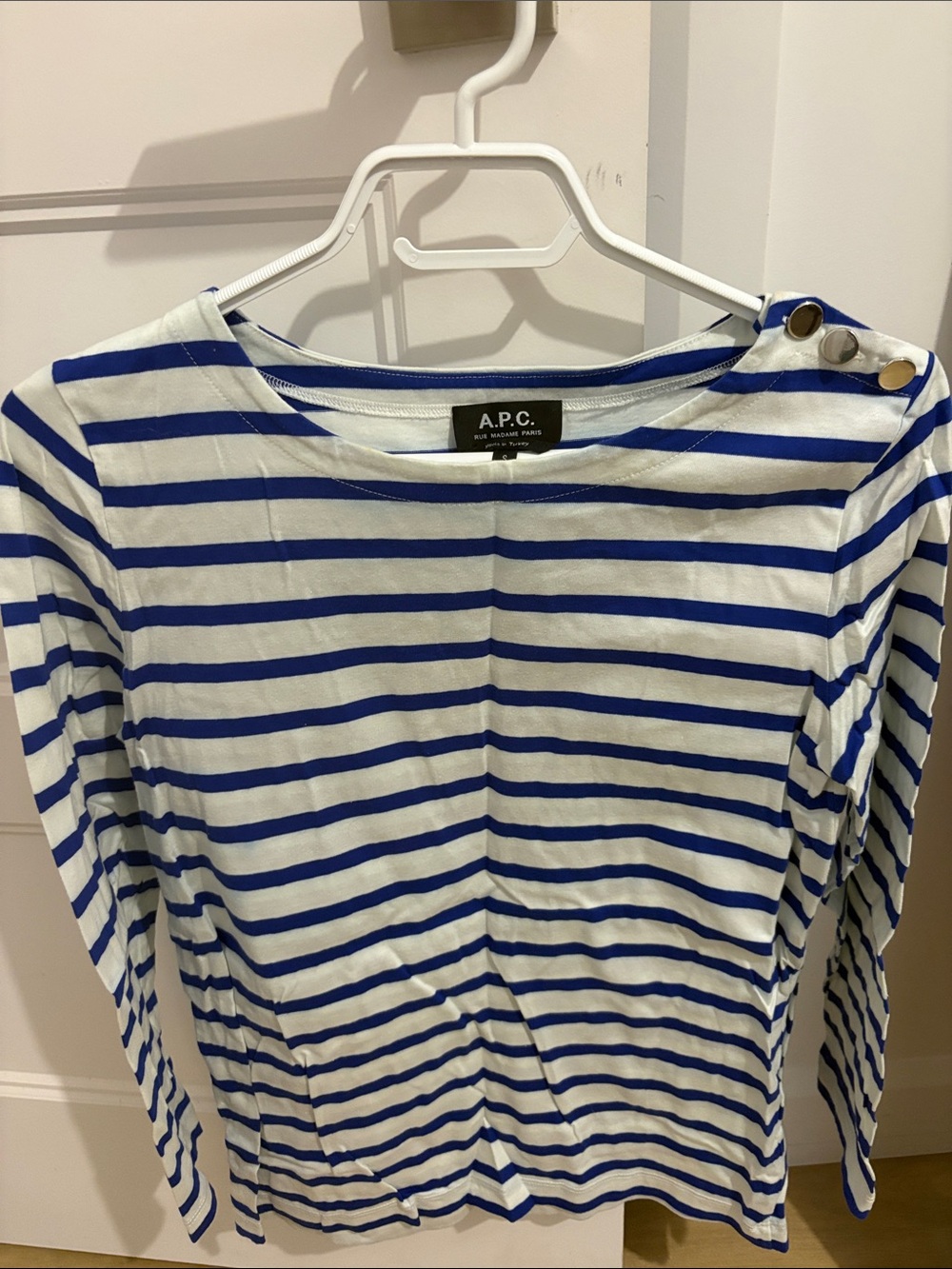 A.P.C. Women's Blue & White Striped Long-Sleeve Top S